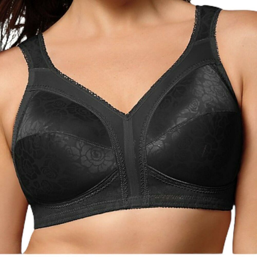 Playtex 18 Hour Bra 4693 Wire Free Size 44D Black 4 Way Support Shoulder Comfort